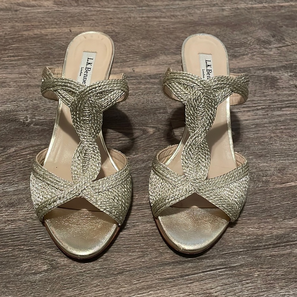 L.K. Bennett Gold Rope Wedge Sandals
